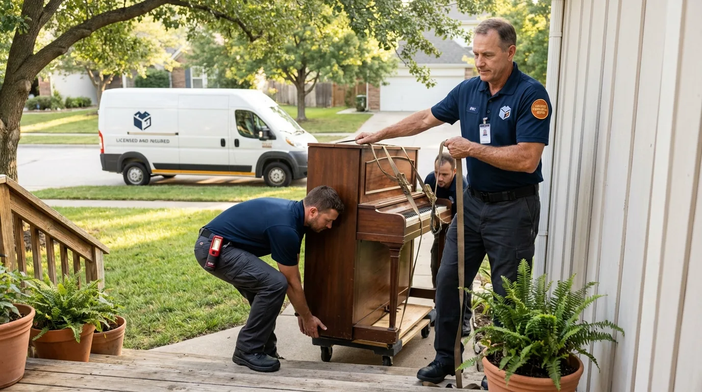 Licensed piano movers securing grand piano in Nicholls, GA